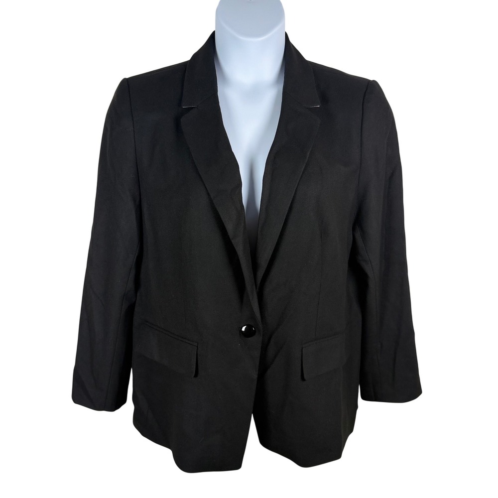 Loft Petites Black Ponte Knit One Button Blazer Jacket 16P Professional Work